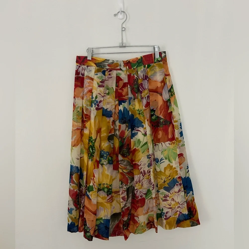 Vintage GEIGER Austrian Fine New Wool Colorful floral Pleated Skirt - Picture 10 of 11